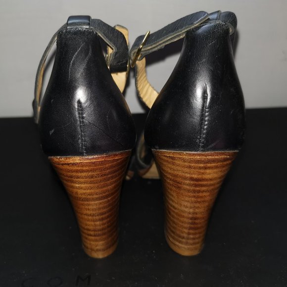 Sezane Black 'High Pompei' Leather Multistrap Sandals Heels - Picture 5 of 7